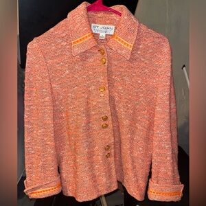 St. John Coral Tweed Jacket with Gold Accents